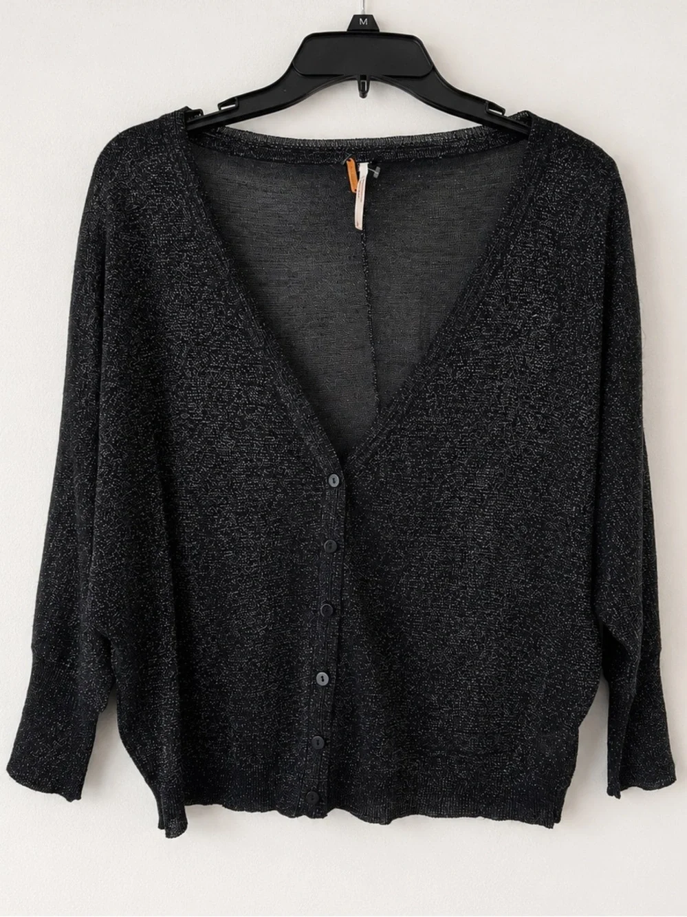 Free People Metallic Silver Black Slouchy Cardigan